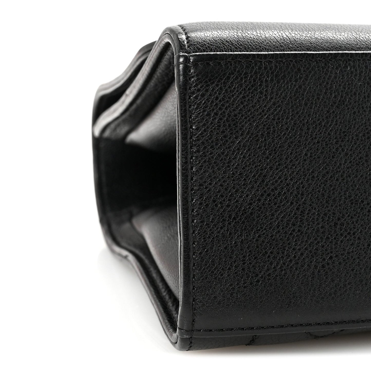 Grained Calfskin Quilted Large Label Click Flap Bag Black