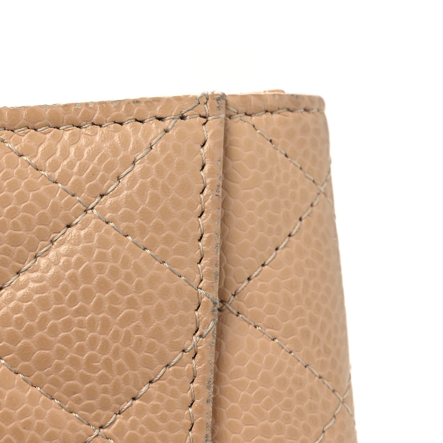 Caviar Quilted Flap Card Holder Wallet Beige