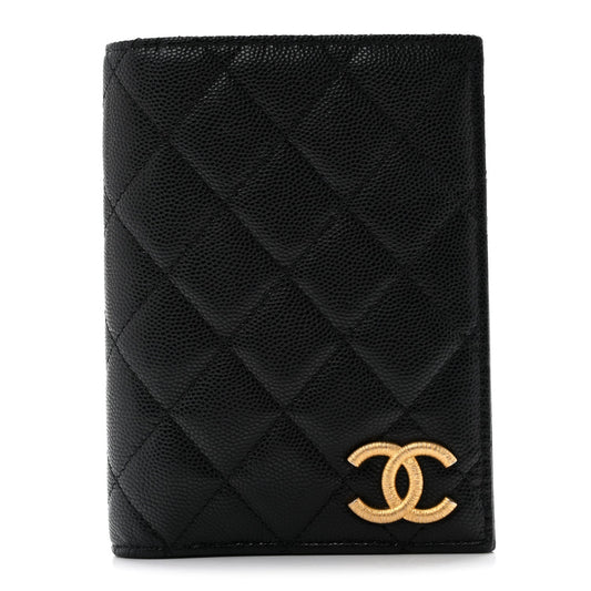 Caviar Quilted CC Passport Holder Black