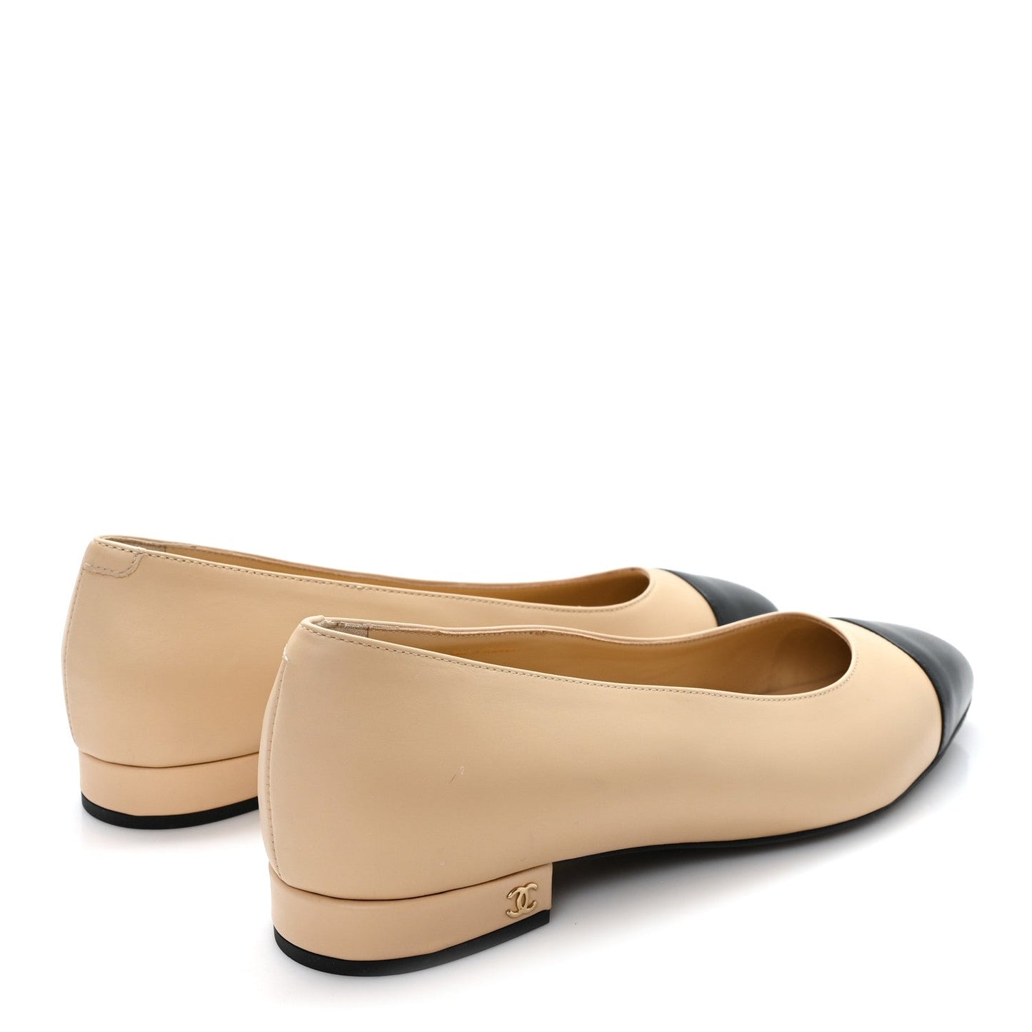 Lambskin Cap Toe CC Uniform Ballerina Flats 40.5 Beige Black