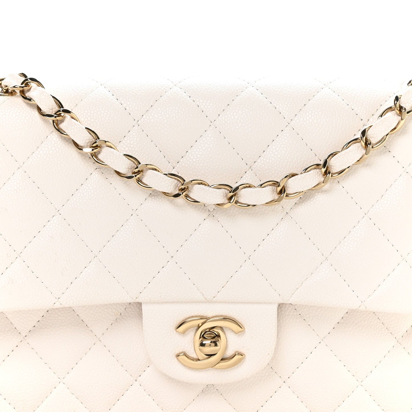 Caviar Quilted Medium Double Flap White