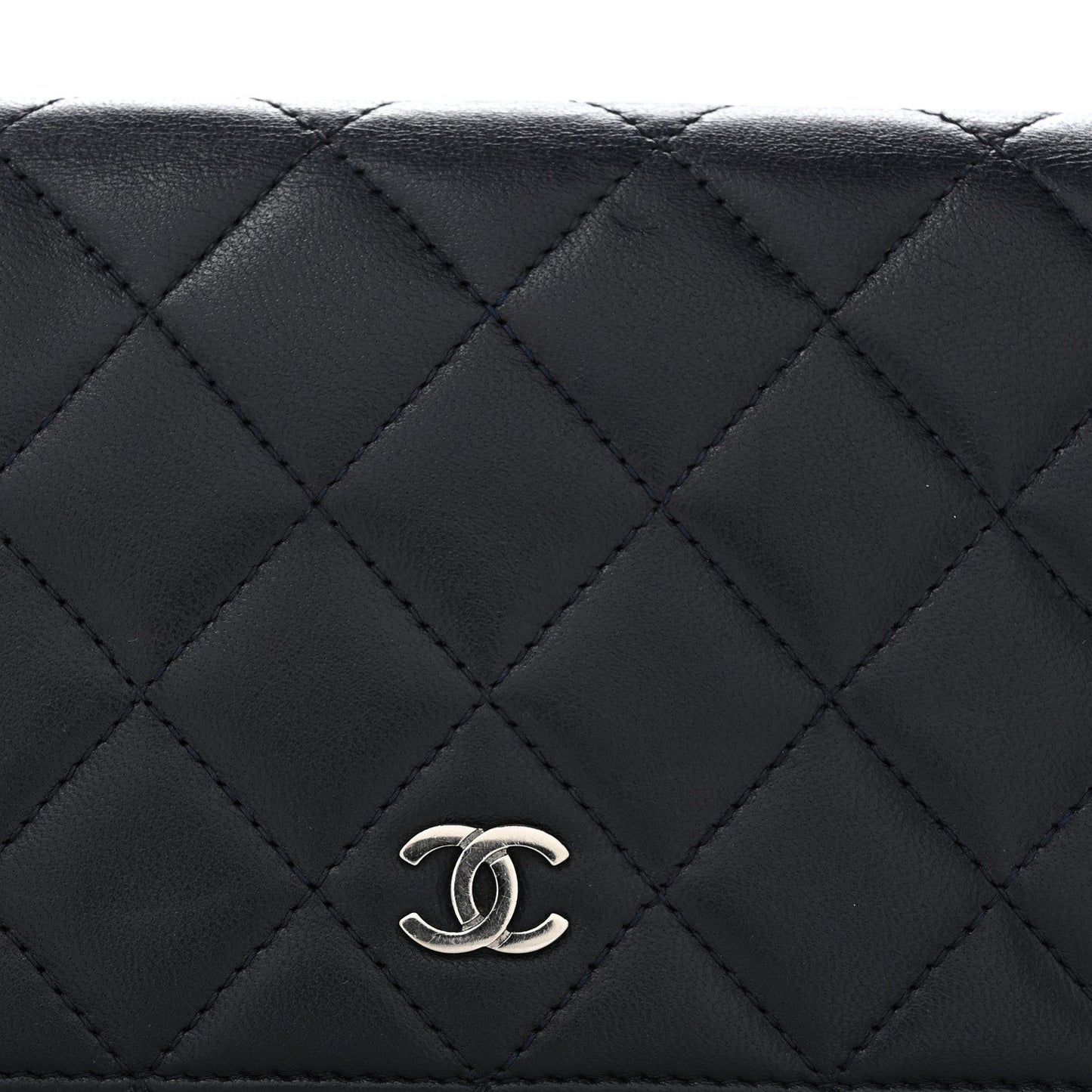 Lambskin Quilted Yen Wallet Blue