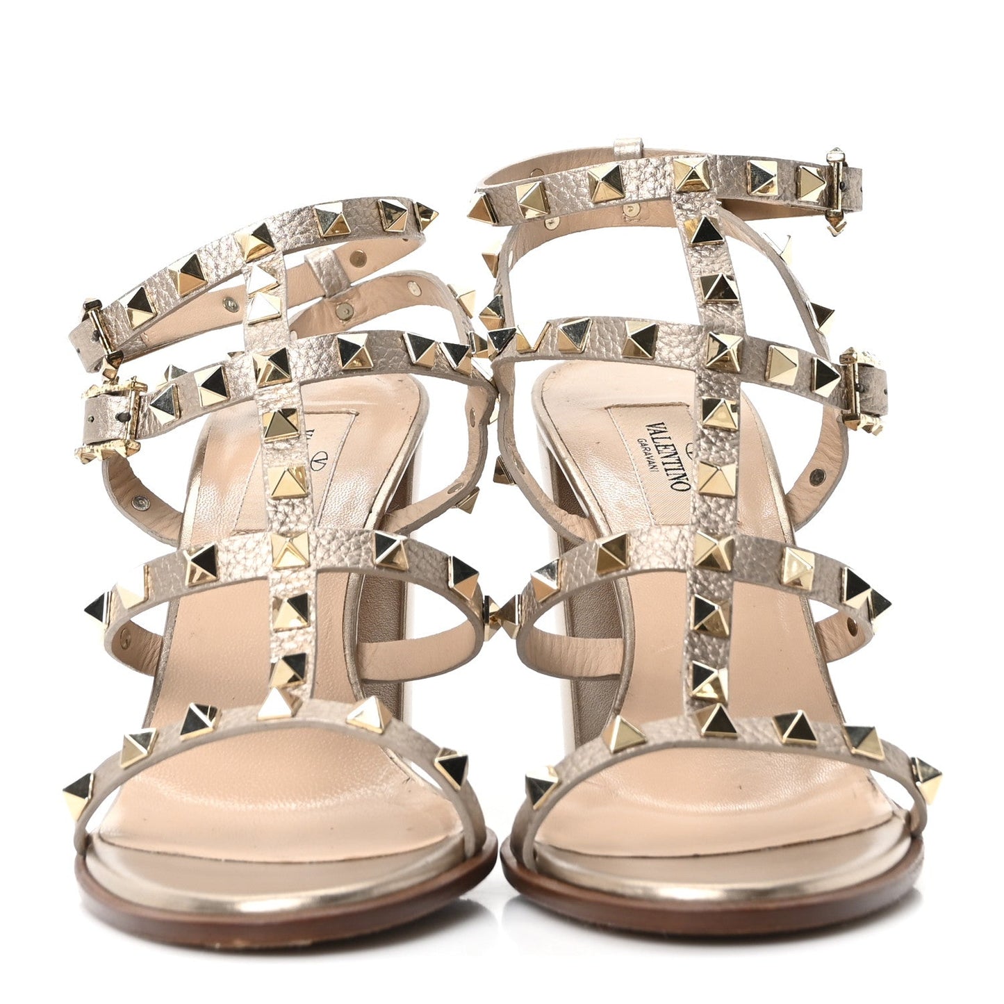 Metallic Calfskin Rockstud 90mm City Sandals 38.5 Antique Brass