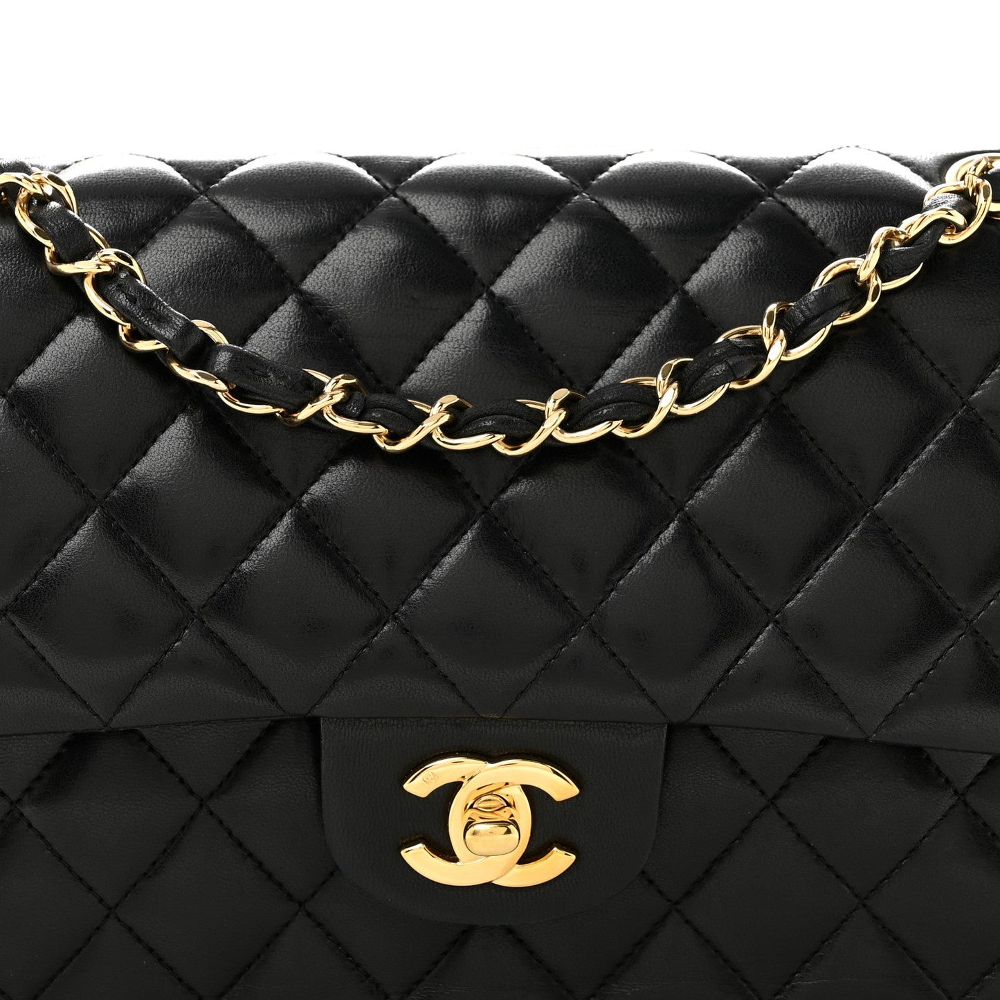 Lambskin Quilted Medium Double Flap Black