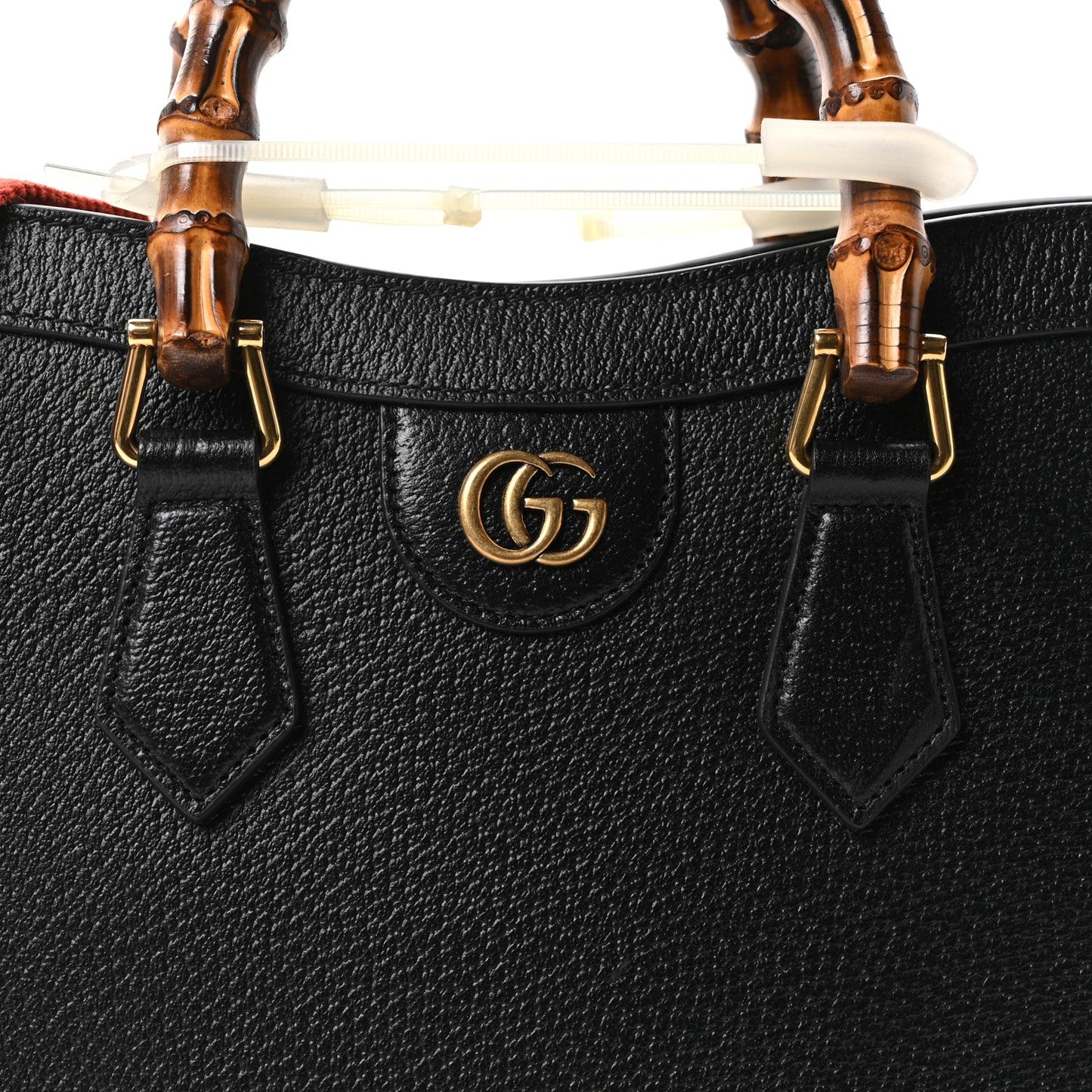Textured Dollar Calfskin Web Small Diana Tote Bag Black Dusty Grey