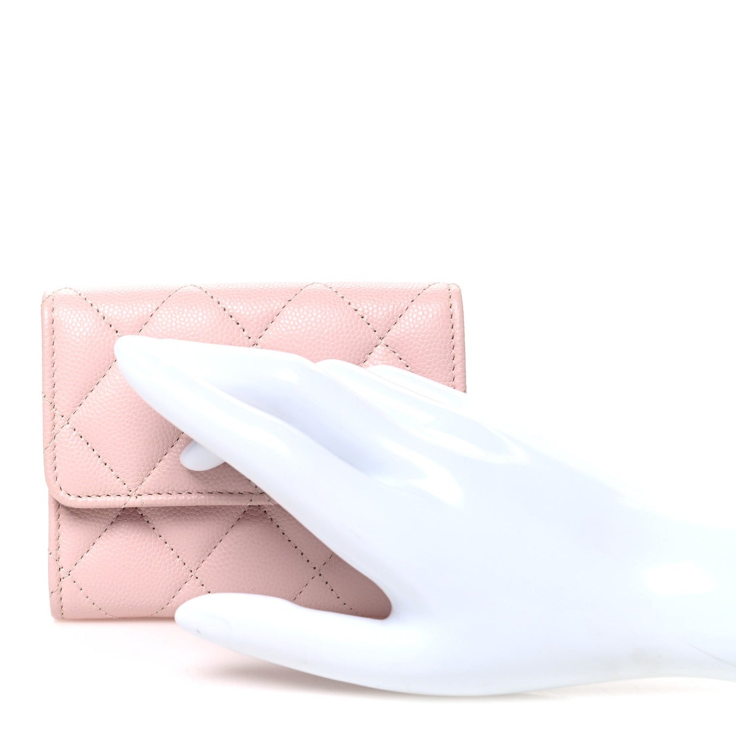 Caviar Quilted Crystal Enamel CC Flap Card Holder Pink