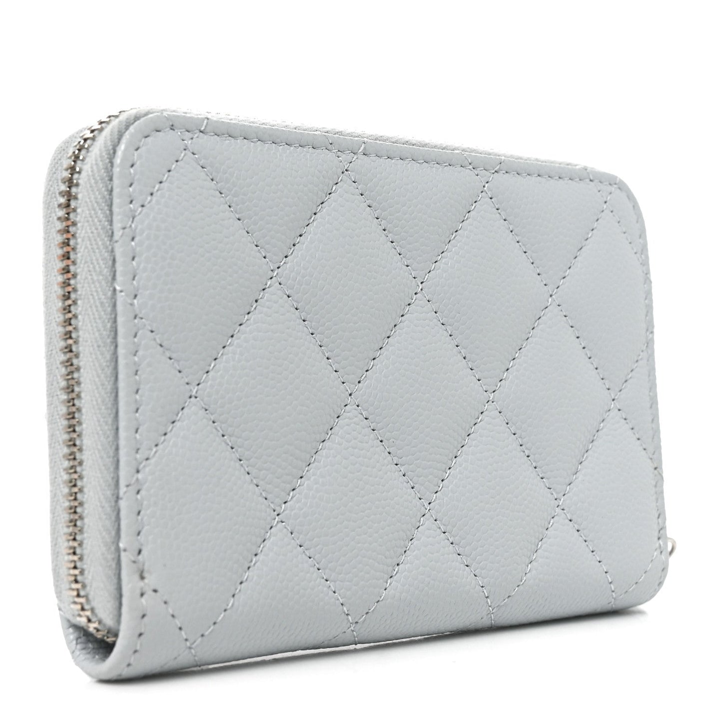 Caviar Quilted Crystal Star Zip Coin Purse Light Blue