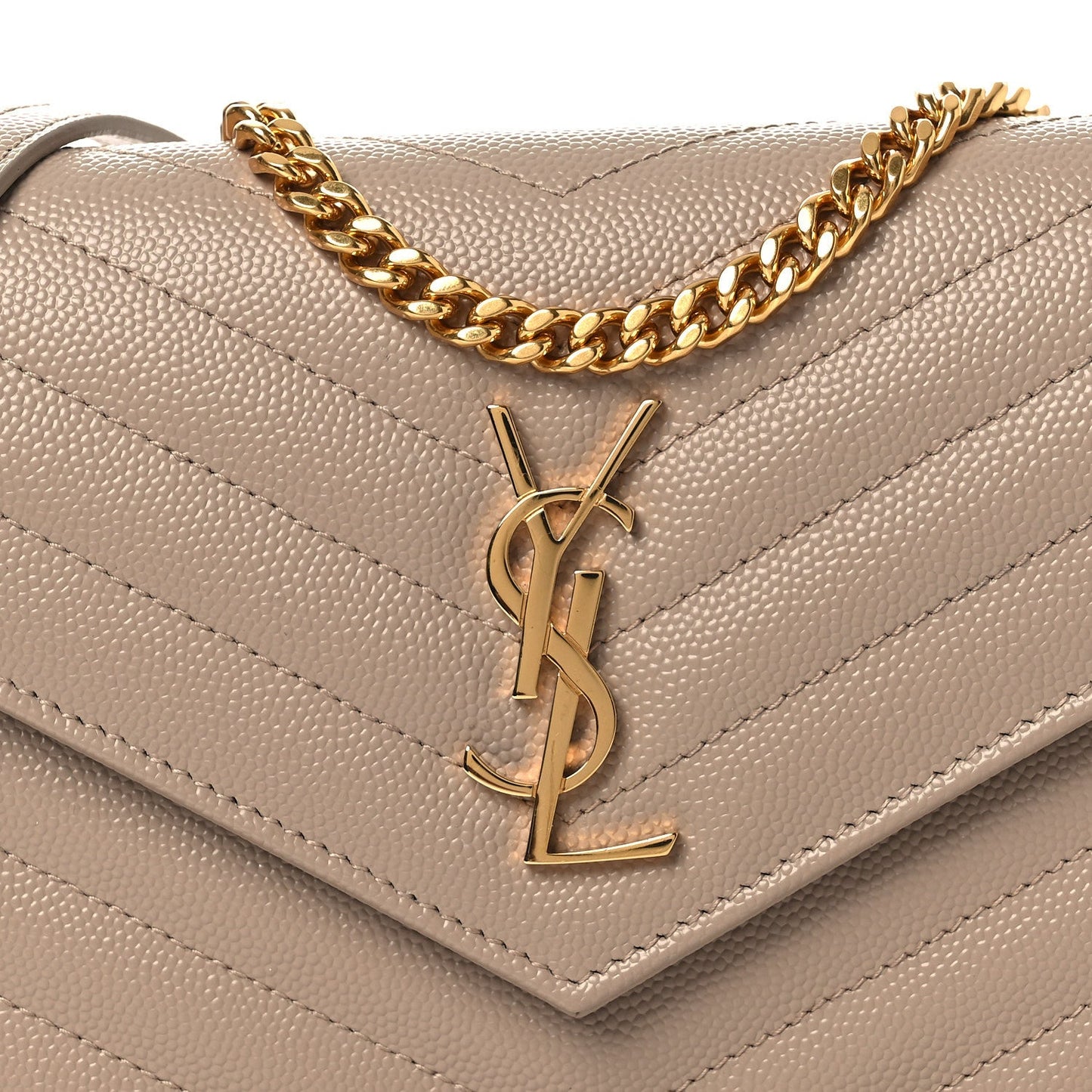 Grain De Poudre Matelasse Chevron Monogram Envelope Chain Wallet Dark Beige