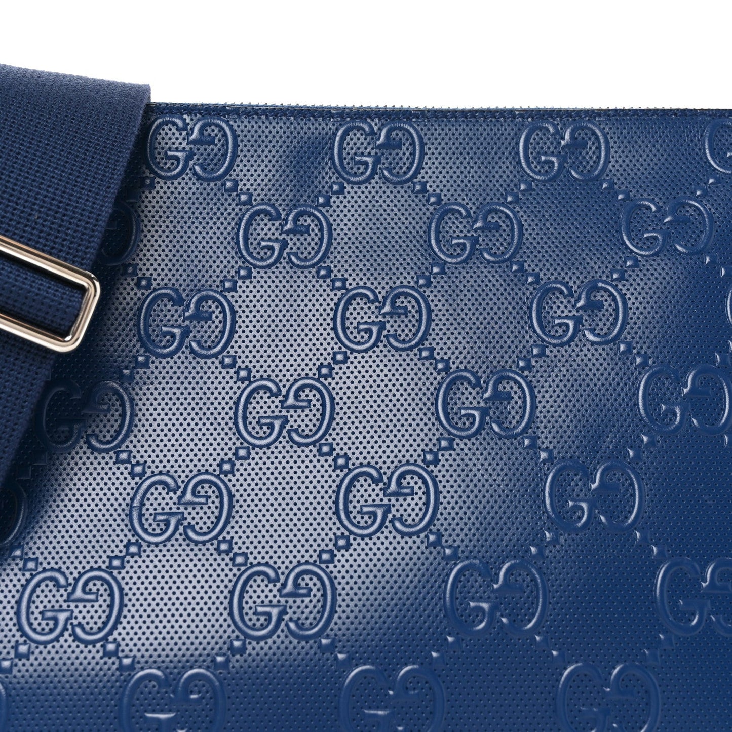 Calfskin GG Tennis Embossed Medium Wristlet Messenger Bag Intense Metal Blue