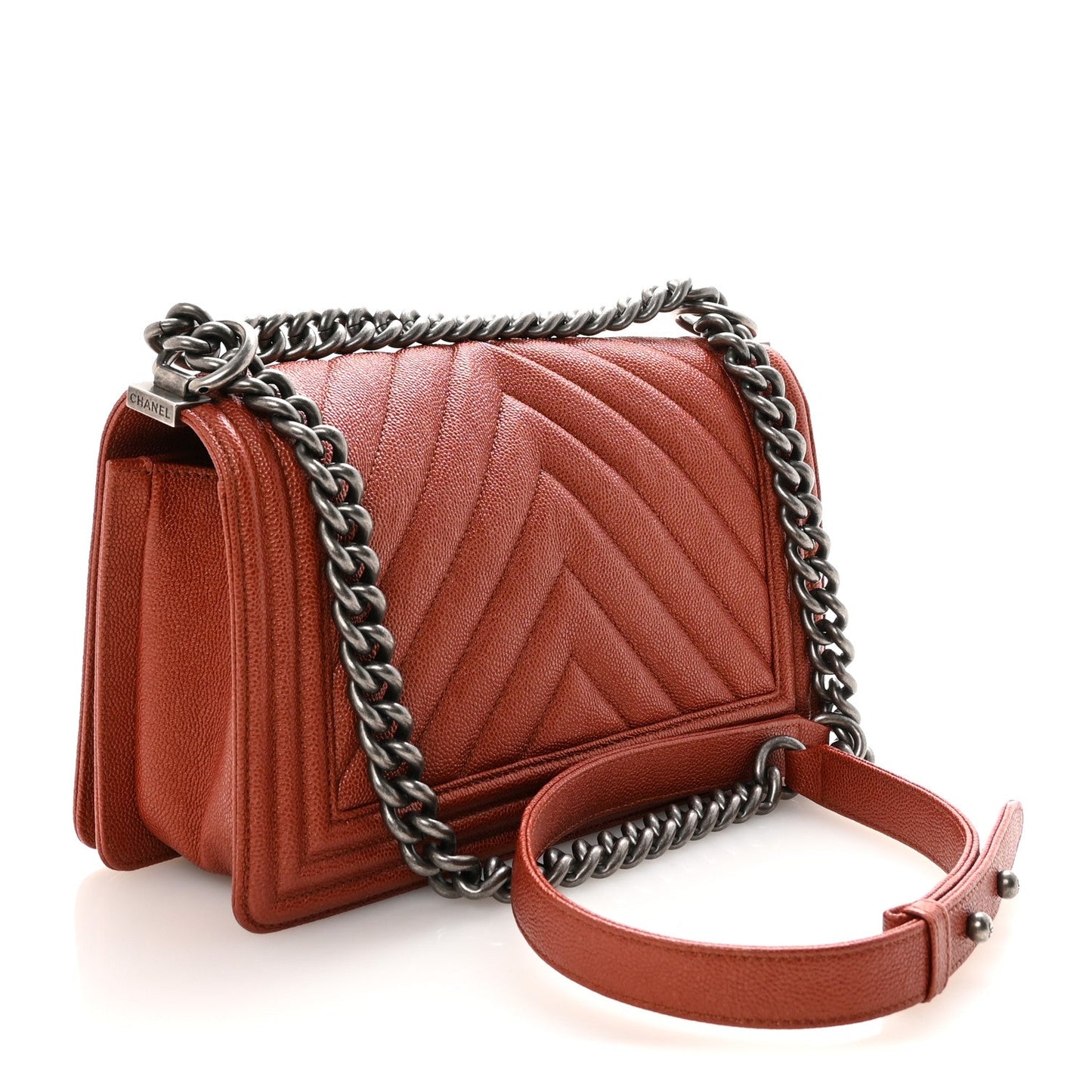 Metallic Caviar Chevron Quilted Medium Boy Flap Orange
