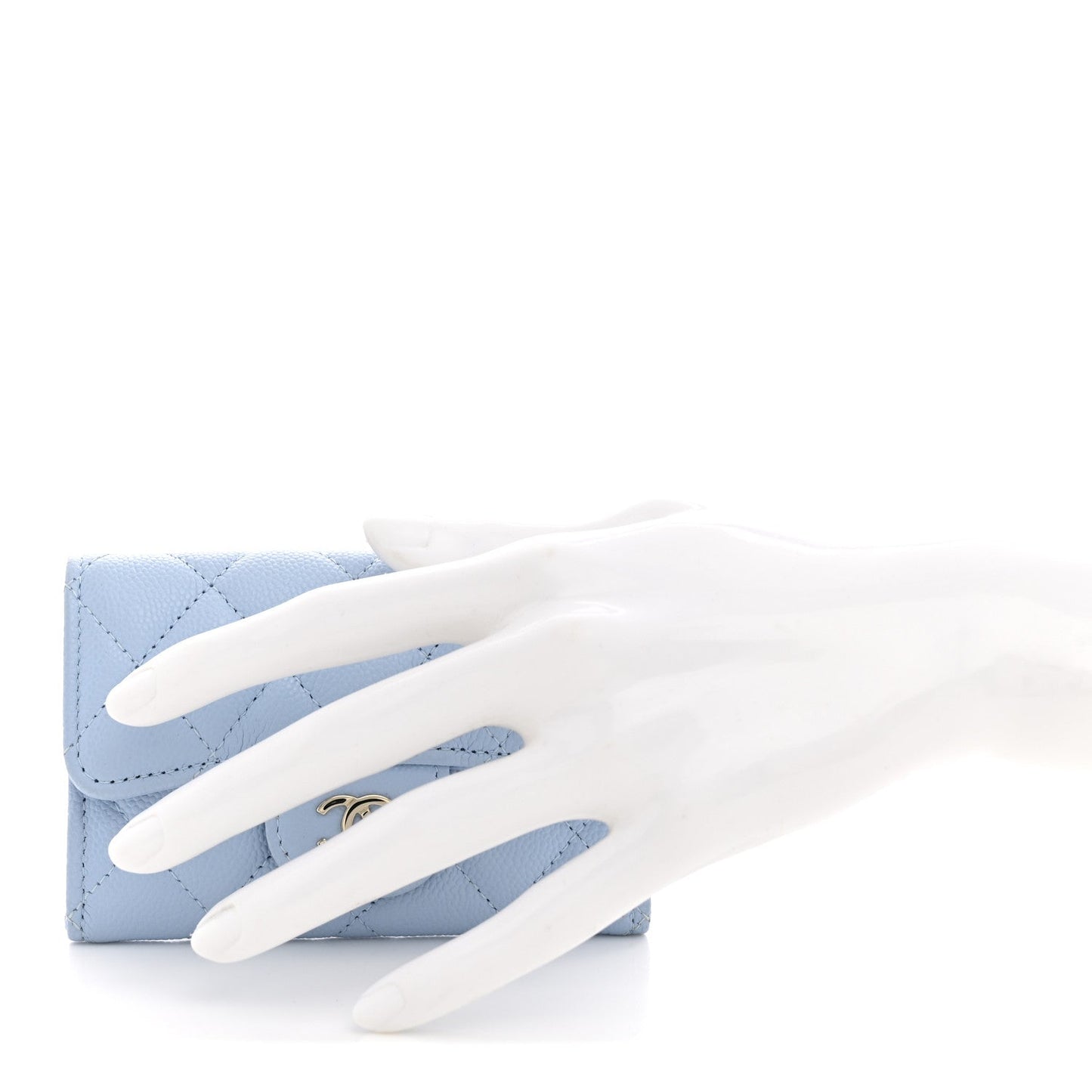Caviar Quilted Flap Card Holder Wallet Light Blue