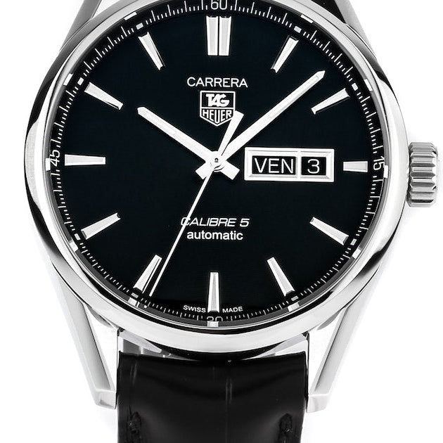 Tag Heuer Carrera Automatic 41mm Black Dial Black Leather Strap Watch for Men - WAR201A.FC6266