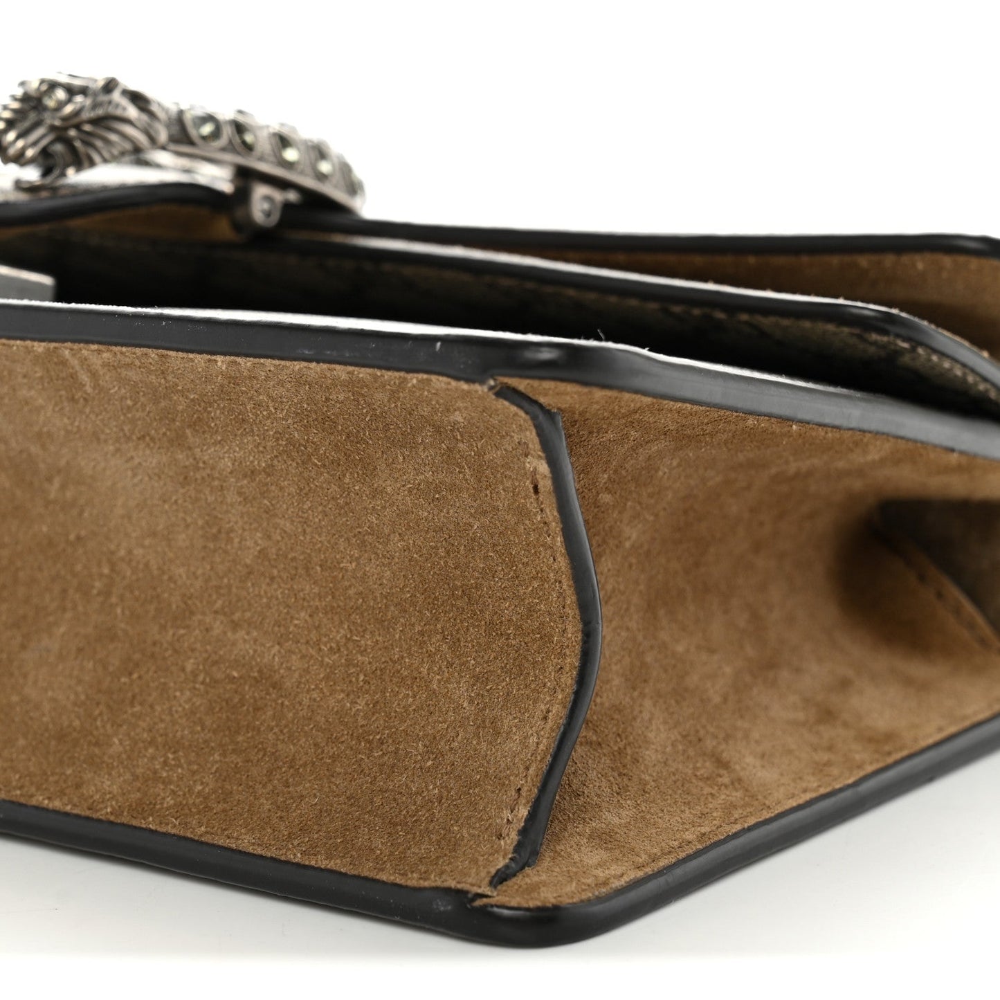 GG Supreme Monogram Suede Crystal Small Dionysus Shoulder Bag Beige Ebony Taupe