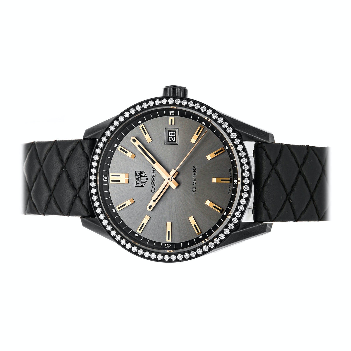 Tag Heuer Carrera Diamonds Anthracite Black Dial Black Leather Strap Watch for Women - WAR1115.FC6392