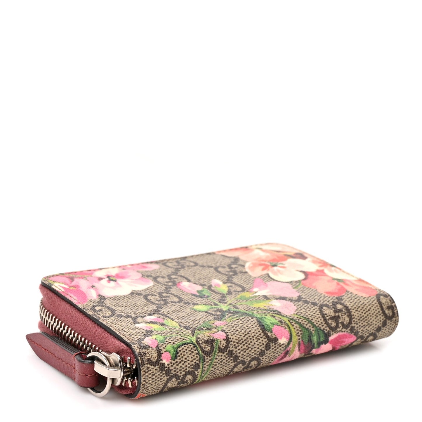 GG Supreme Monogram Blooms Zip Around Card Case Wallet Beige Multicolor Dry Rose