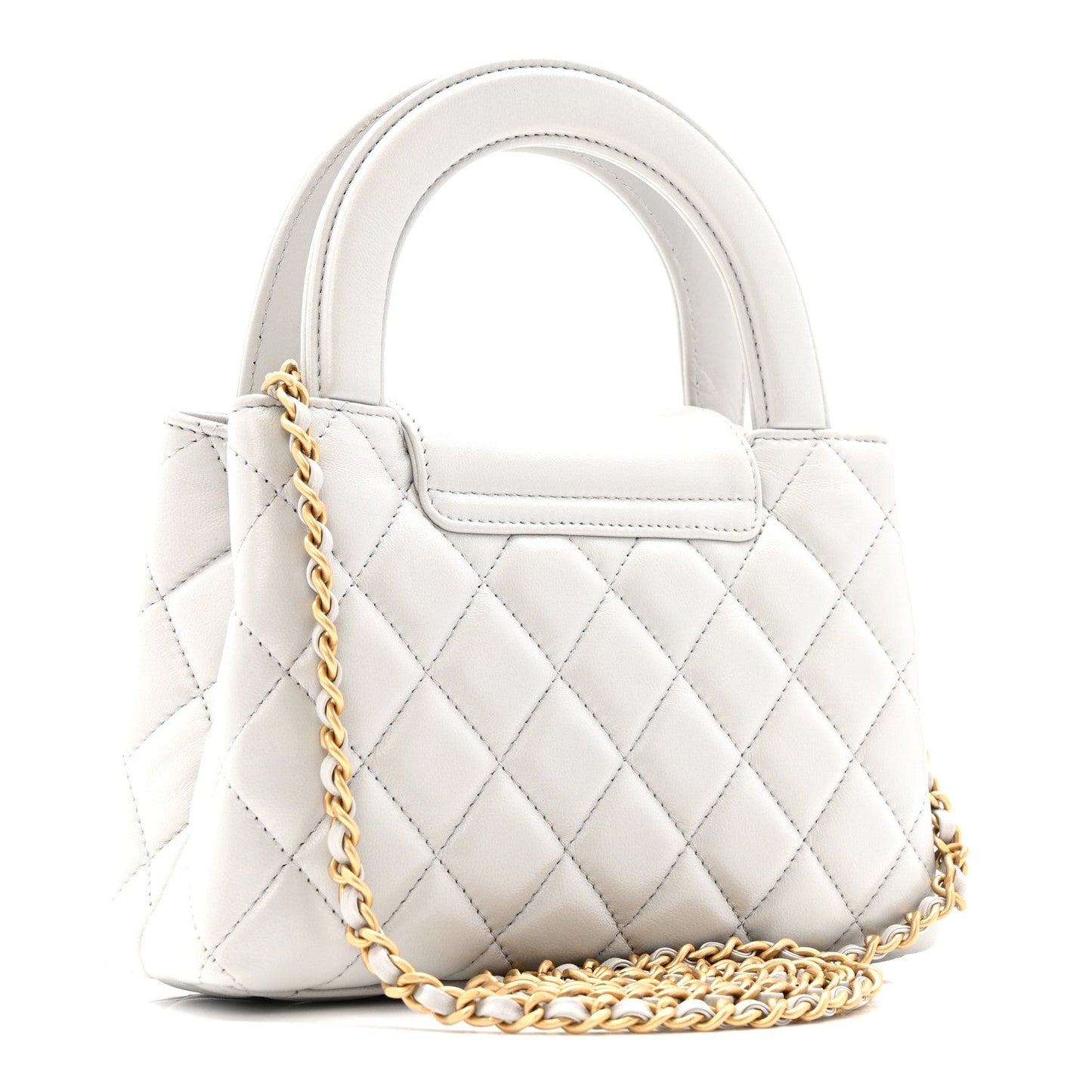 Shiny Aged Calfskin Quilted Nano Kelly Shopper Light Grey