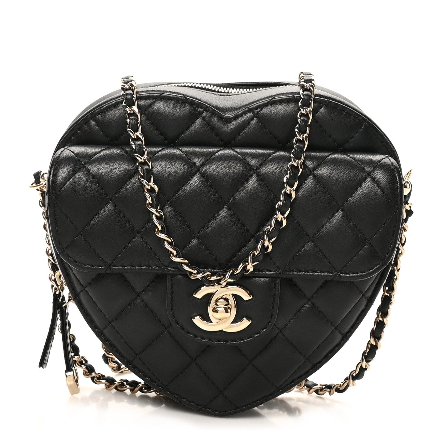 Lambskin Quilted CC In Love Heart Bag Black