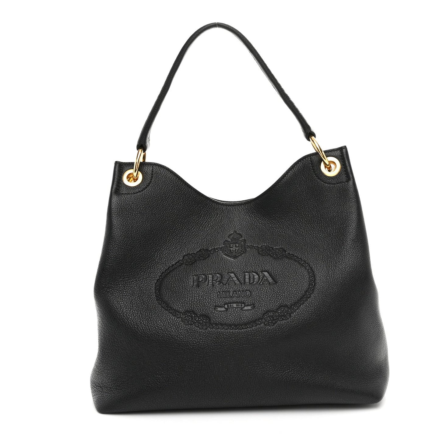 Vitello Phenix Embossed Logo Hobo Black