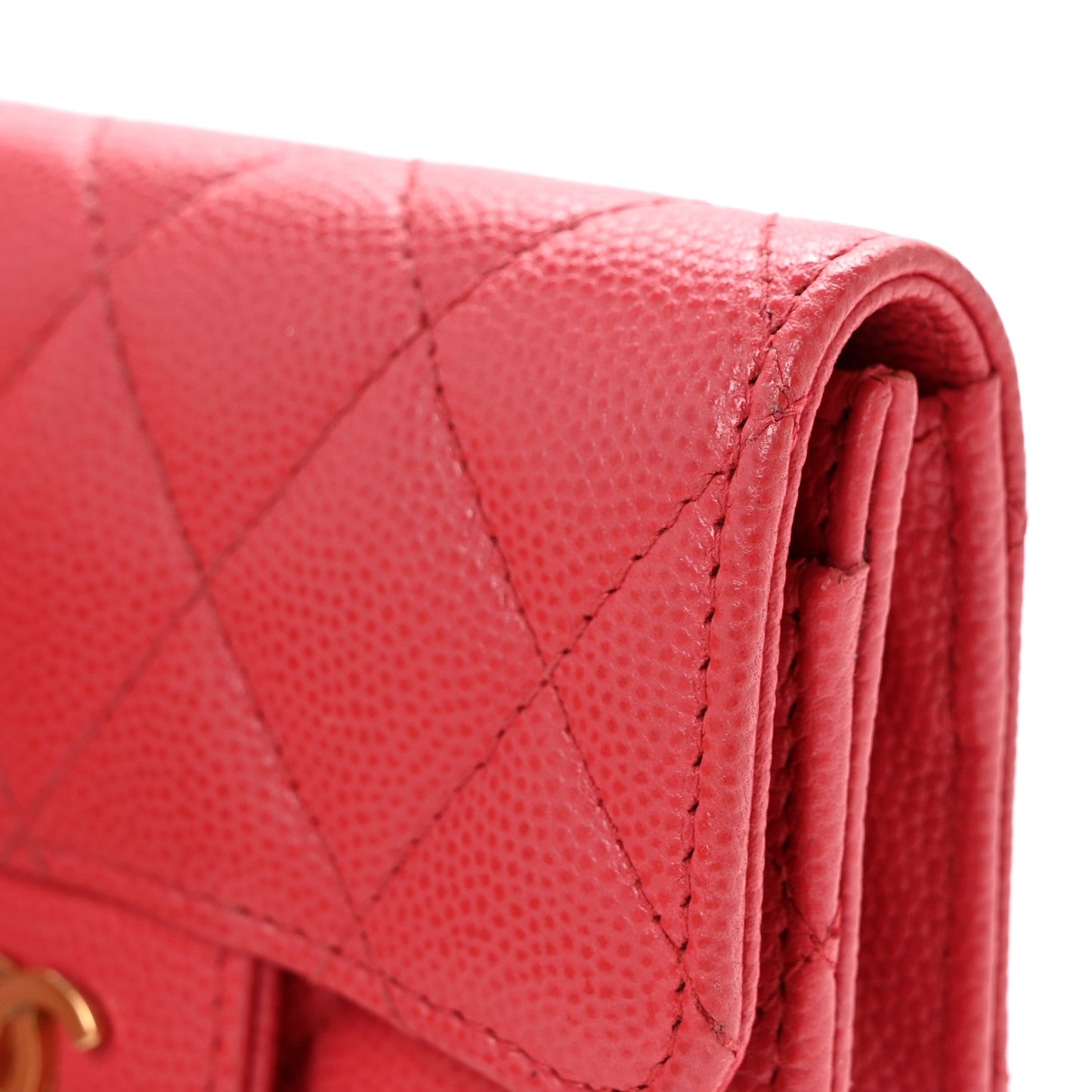 Caviar Quilted Flap Card Holder Wallet Dark Pink