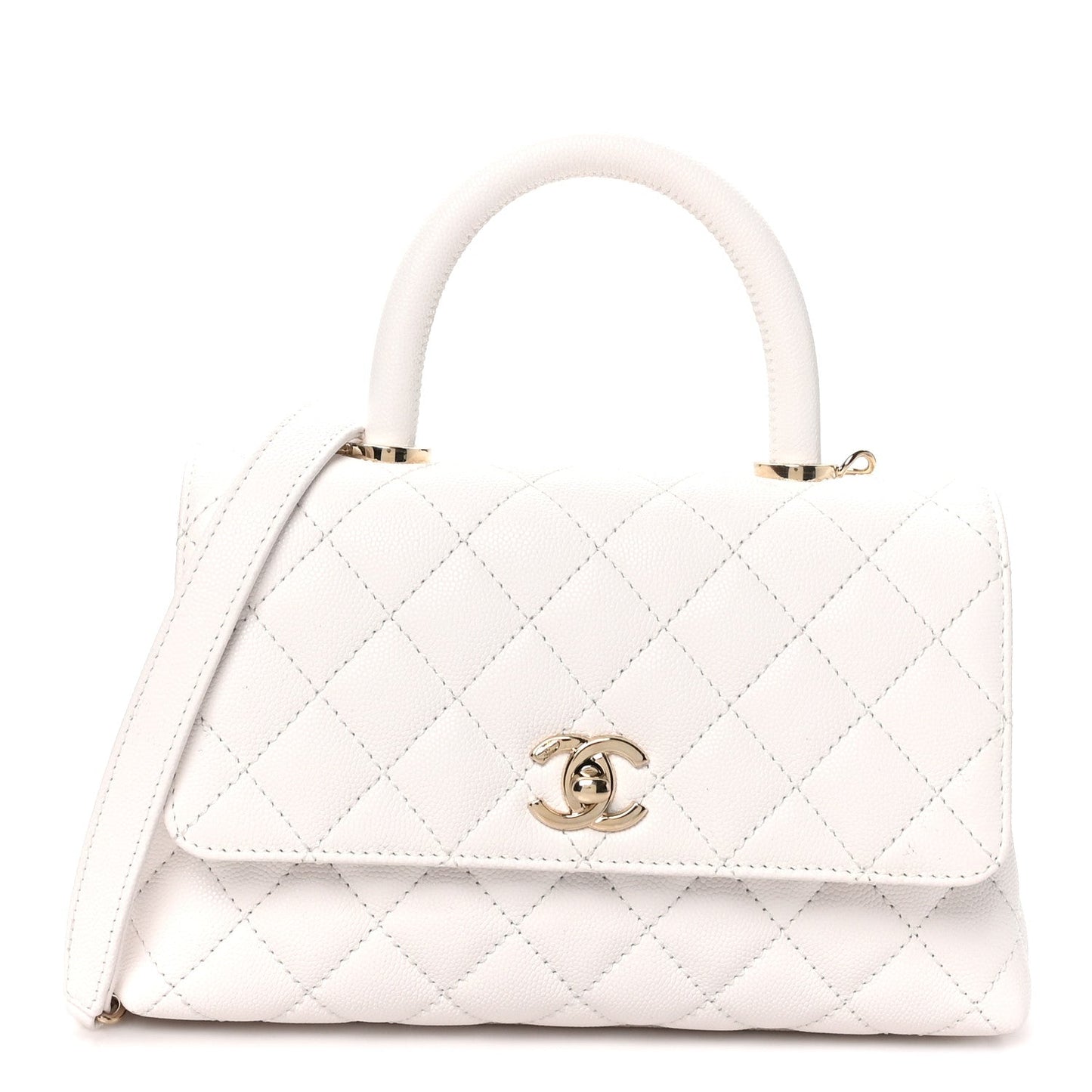 Caviar Quilted Mini Coco Handle Flap White