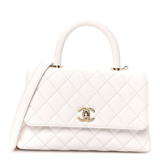 Caviar Quilted Mini Coco Handle Flap White