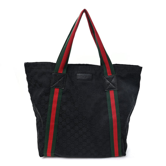 GG Monogram Medium Web Handle Vertical Tote Black