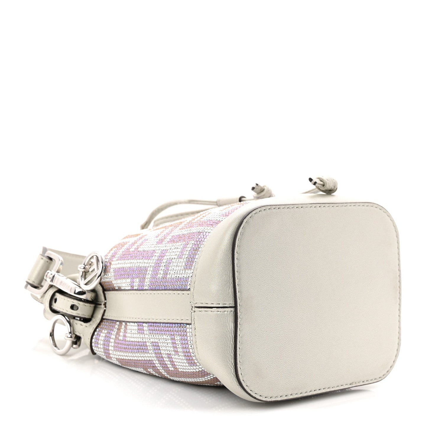 Crystal Vitello Laminato FF Mini Mon Tresor Bucket Bag Crystal Argento
