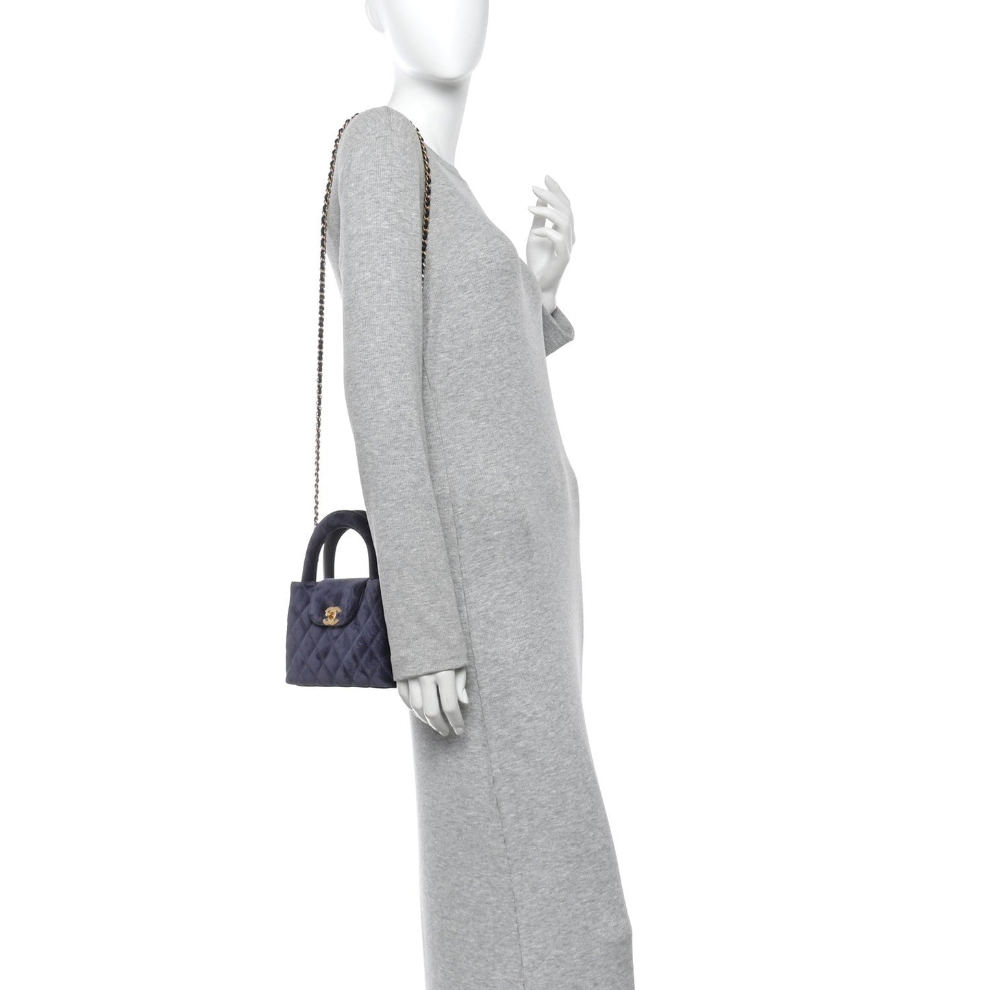Velvet Quilted Nano Kelly Shopper Navy