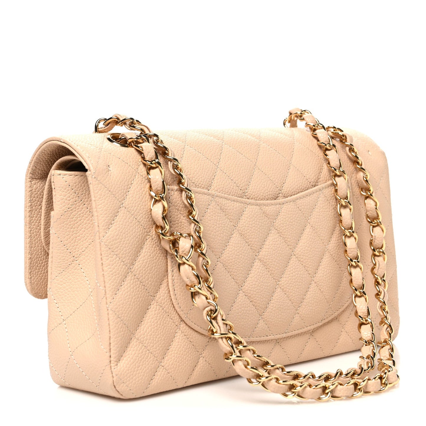 Caviar Quilted Medium Double Flap Beige Beige Clair