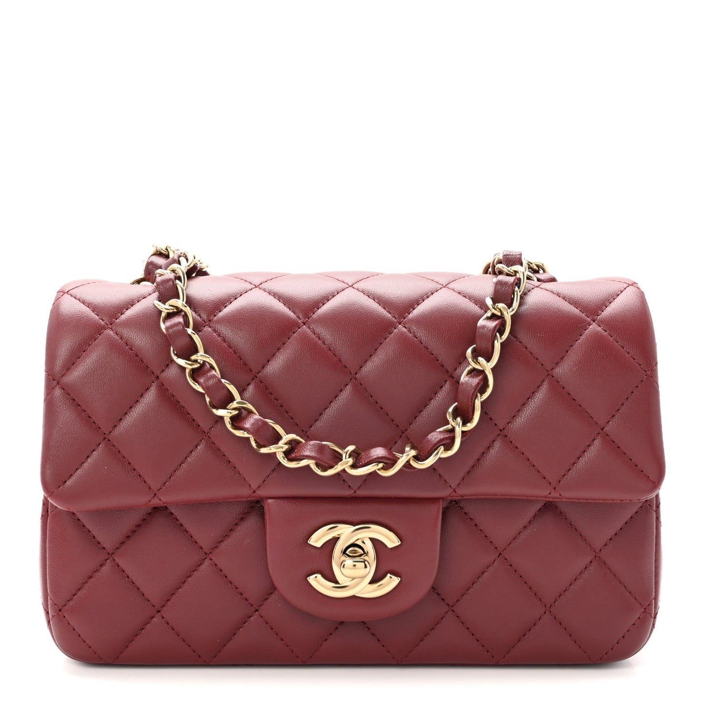Lambskin Quilted Mini Rectangular Flap Burgundy