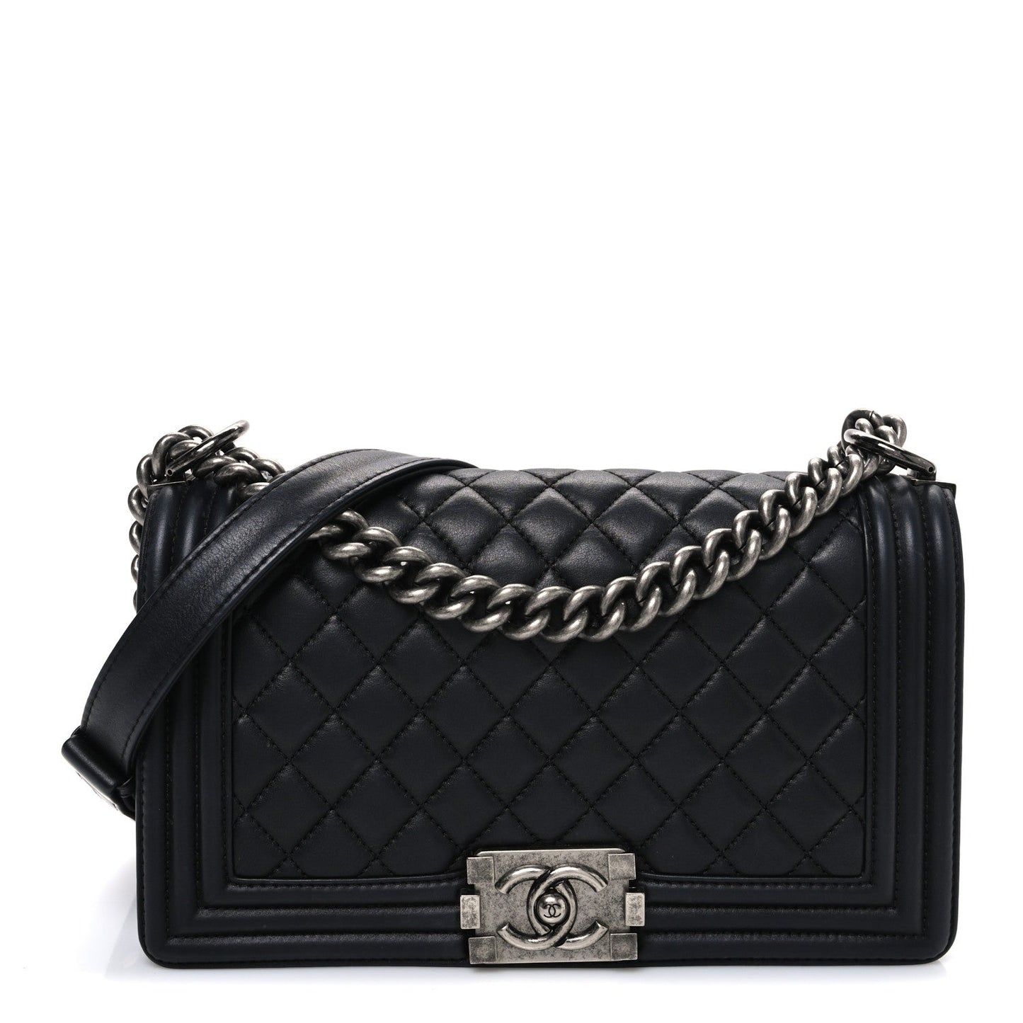 Lambskin Quilted Medium Boy Flap Black