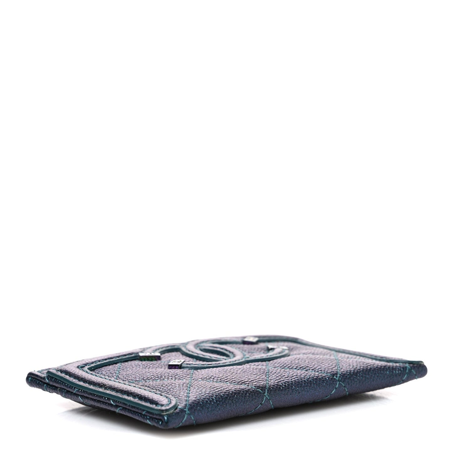 Iridescent Caviar Quilted Filigree Card Holder Dark Turquoise