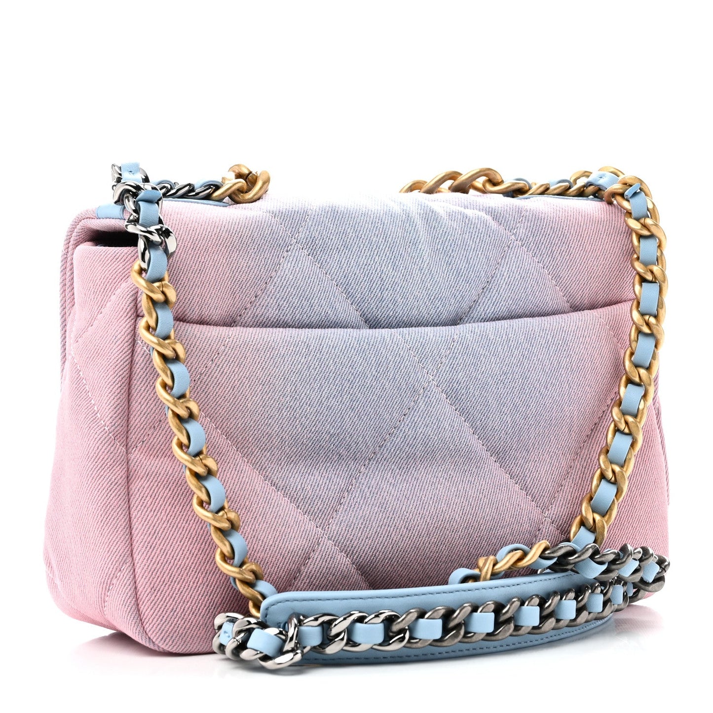 Denim Quilted Medium Chanel 19 Flap Blue Pink