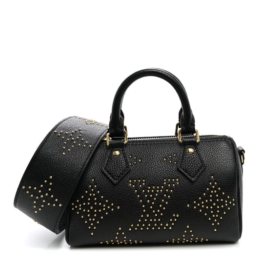 Grained Calfskin Studded Monogram Giant Nano Speedy Black