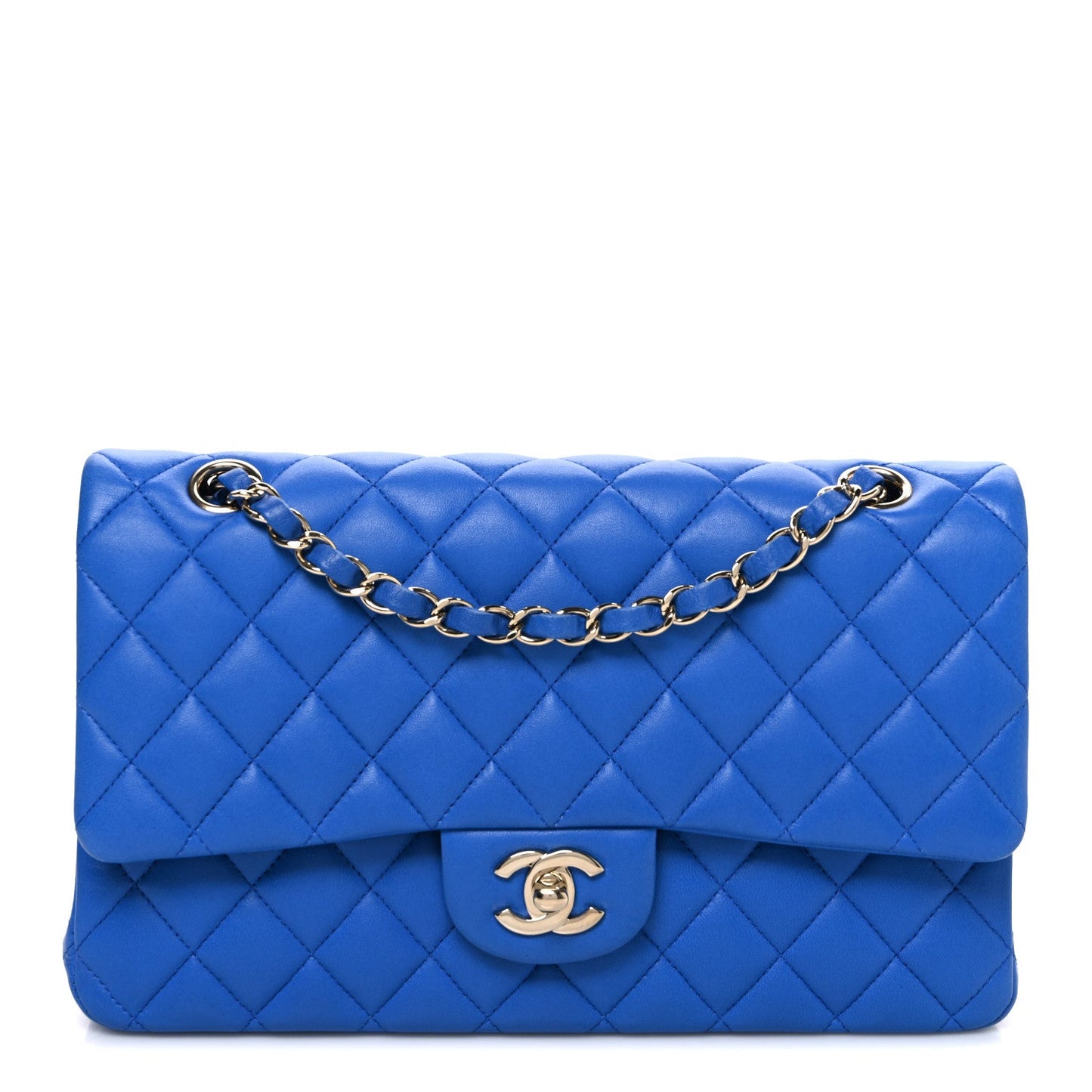 Lambskin Quilted Medium Double Flap Blue