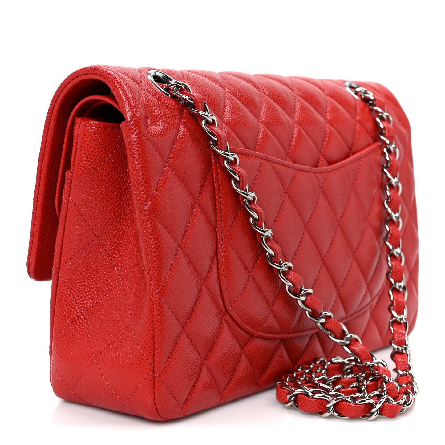 Caviar Quilted Medium Double Flap Red
