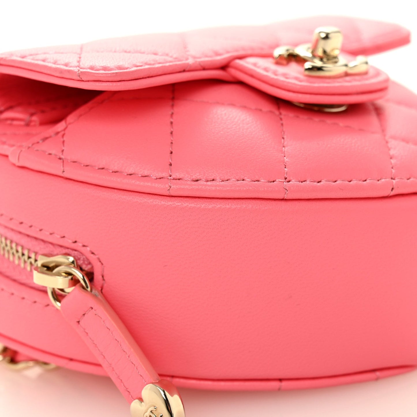 Lambskin Quilted CC In Love Heart Waist Belt Bag With Chain Pink