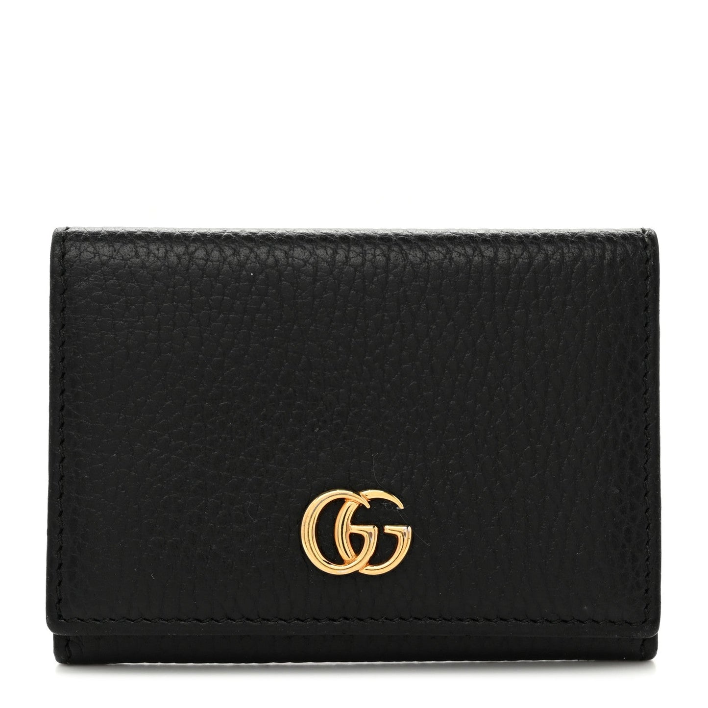 Pebbled Calfskin GG Marmont Card Case Black