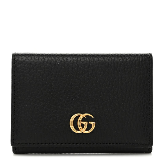 Pebbled Calfskin GG Marmont Card Case Black
