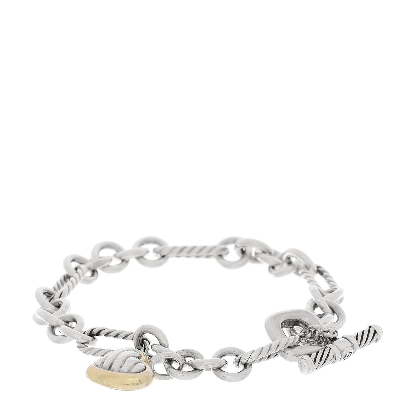 Sterling Silver 18K Yellow Gold Cable Heart Charm Bracelet