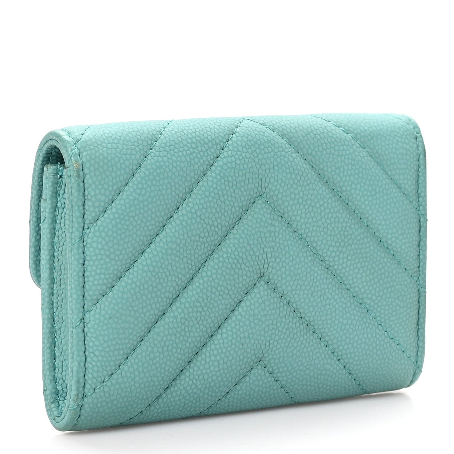 Caviar Flat Chevron Quilted Flap Card Holder Green