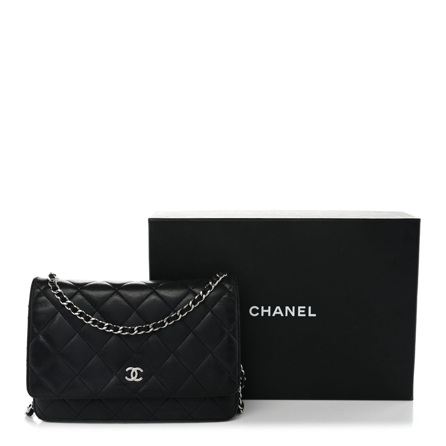 Lambskin Quilted Wallet On Chain WOC Black