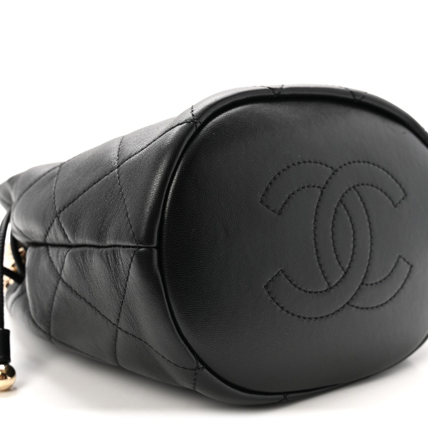 Lambskin Quilted Resin Bi-Color Chain Bucket Bag Black