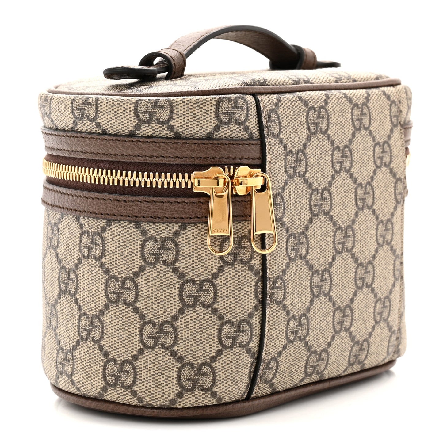 GG Supreme Monogram Textured Calfskin Web Ophidia Vanity Cosmetic Case Beige Ebony New Acero