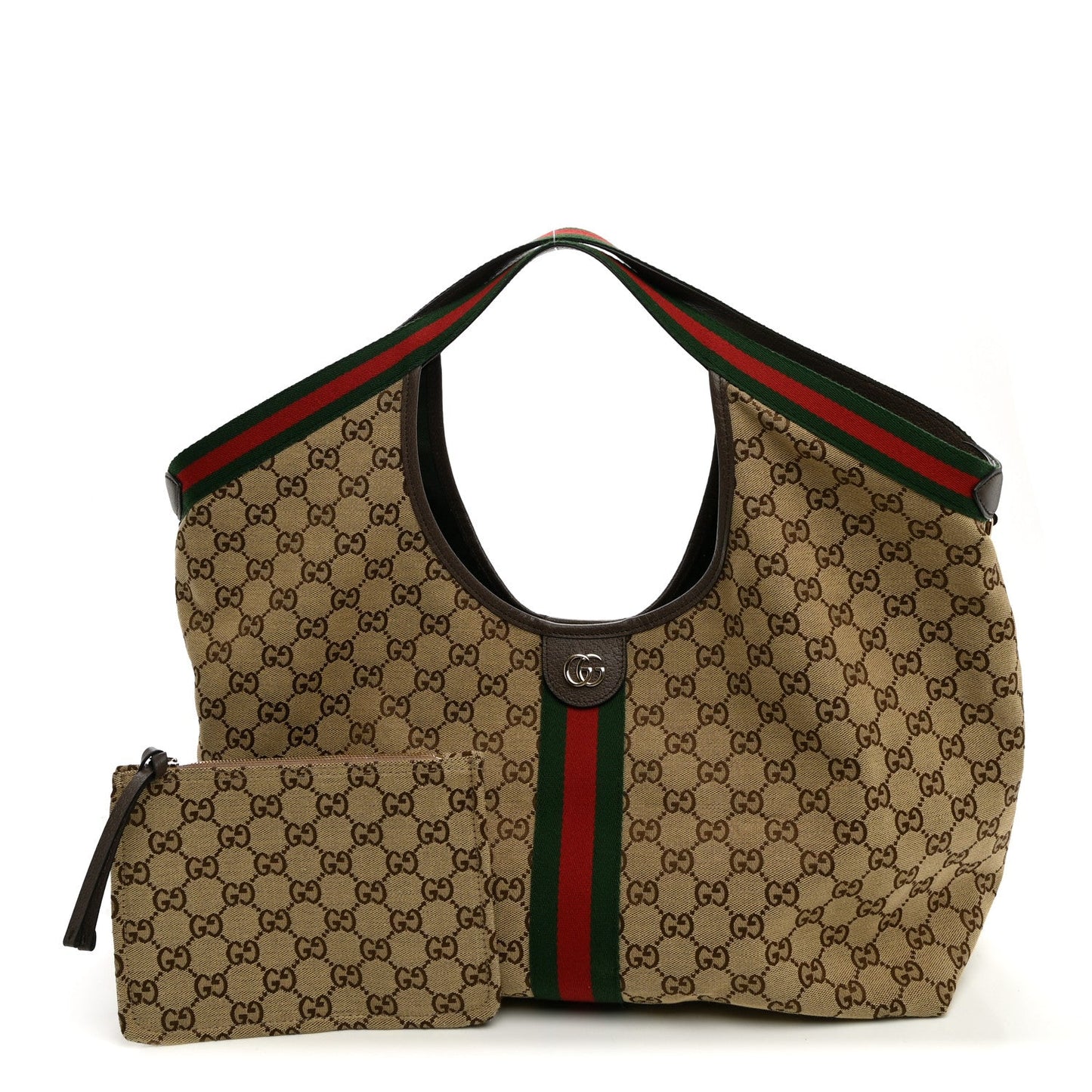 GG Monogram Web Large Giglio Tote Beige Brown