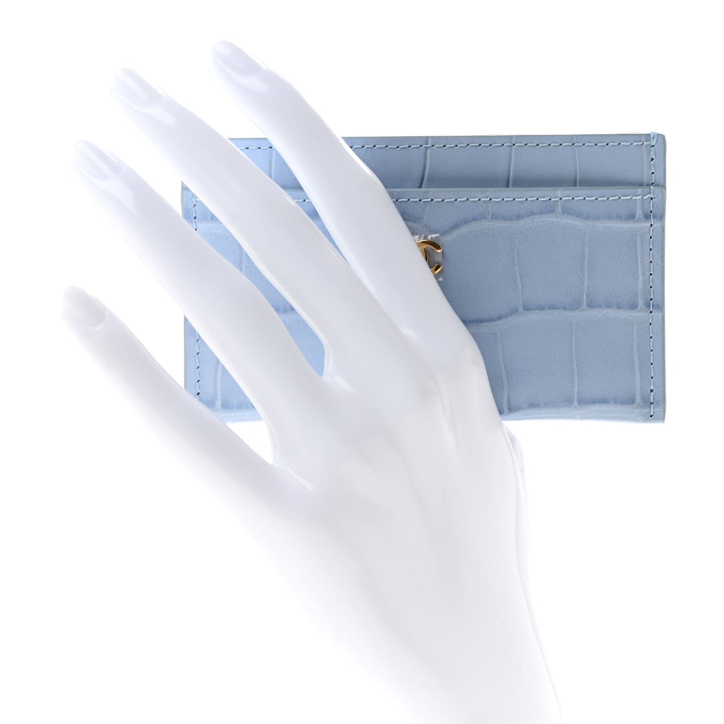 Calfskin Crocodile Embossed Crococo Card Holder Light Blue