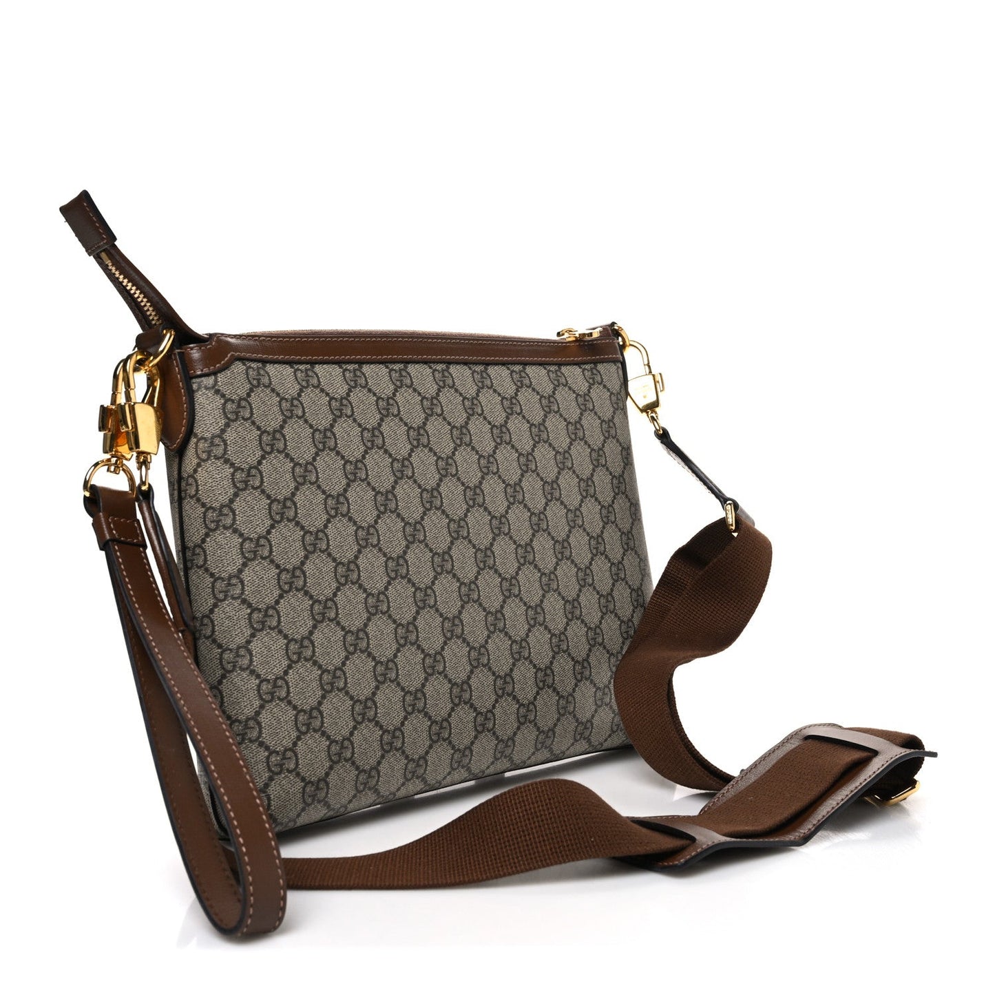 GG Supreme Monogram Azalea Calfskin Retro Interlocking G Wristlet Messenger Bag Beige Ebony Brown Sugar
