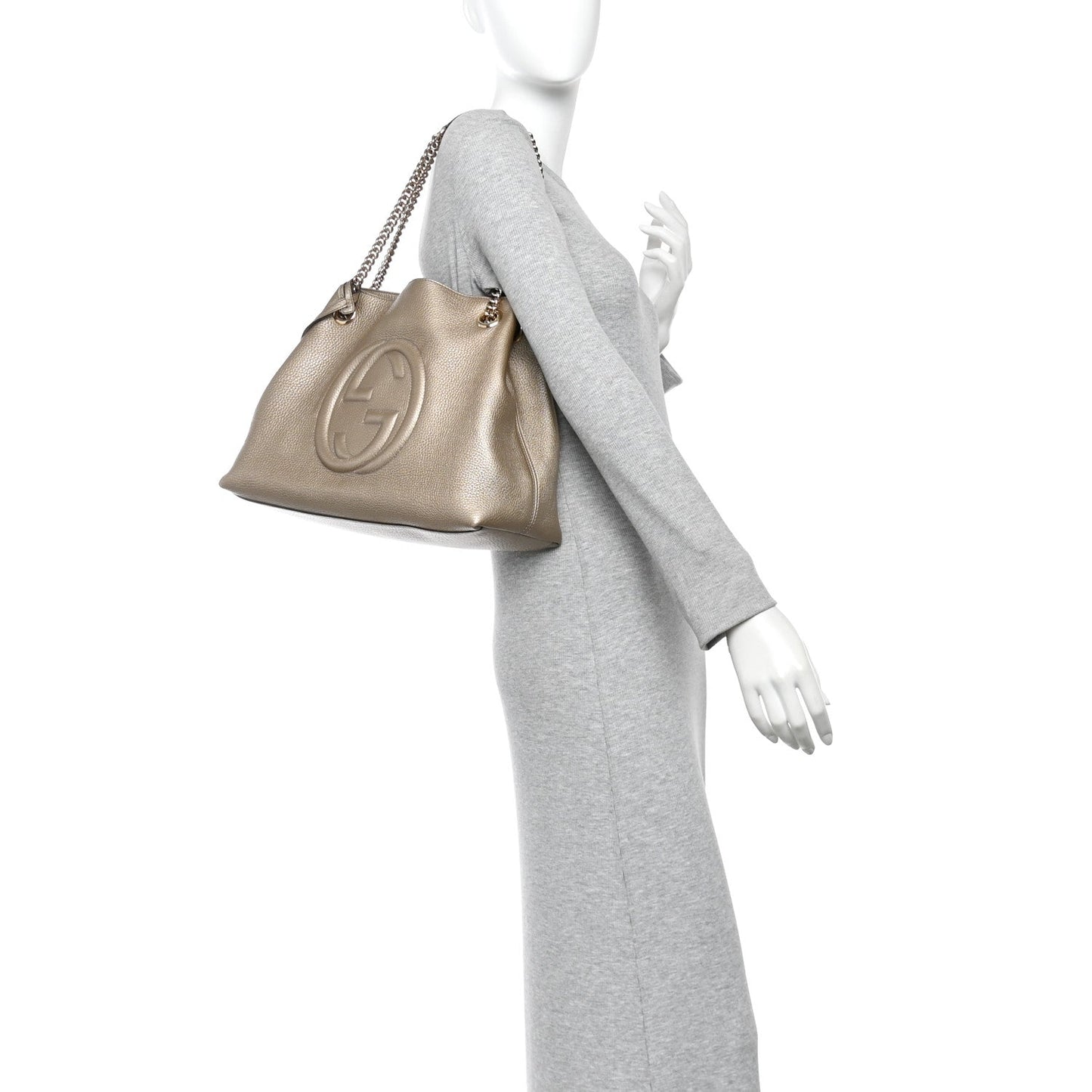 Metallic Pebbled Calfskin Medium Soho Chain Shoulder Bag Golden Beige