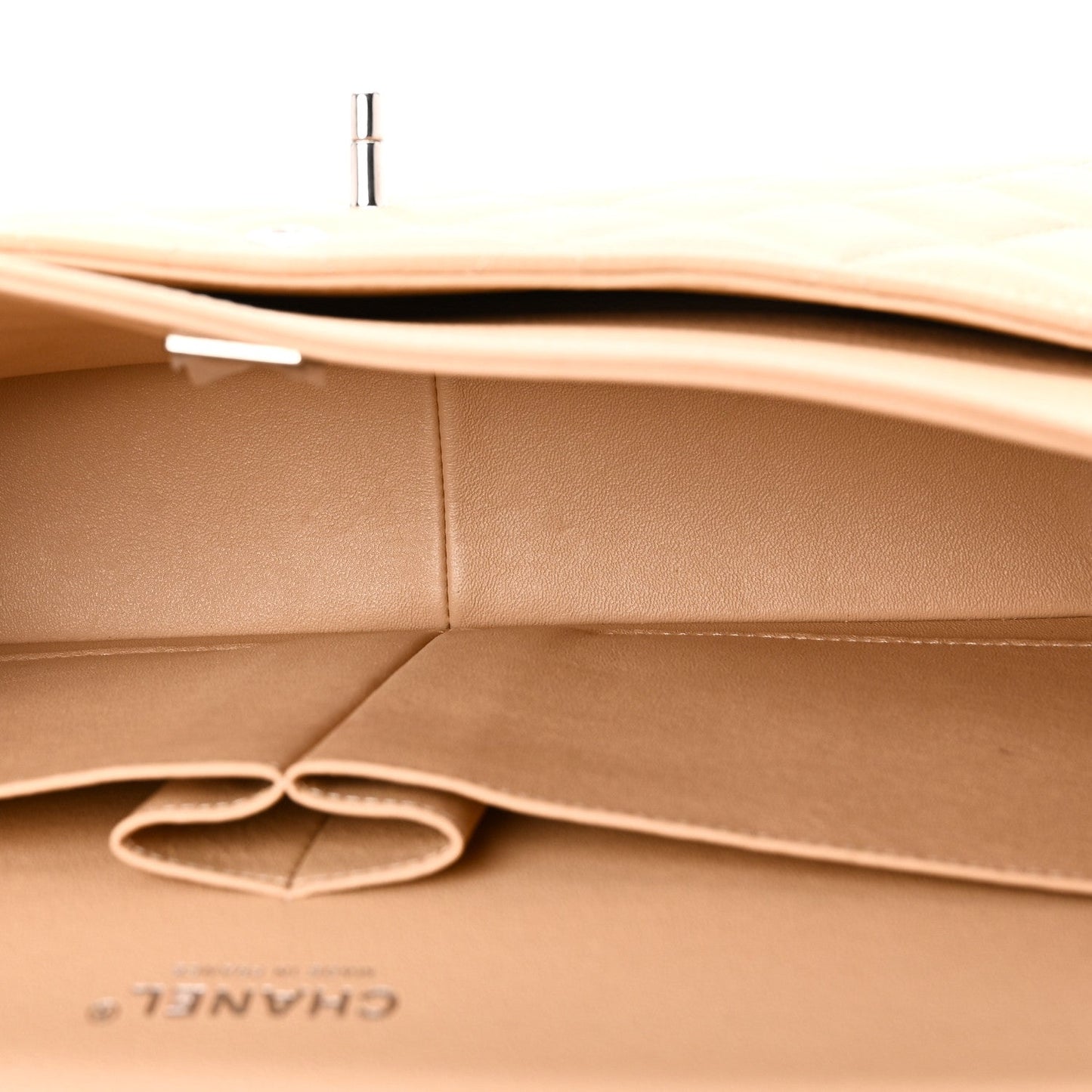 Caviar Quilted Jumbo Double Flap Beige