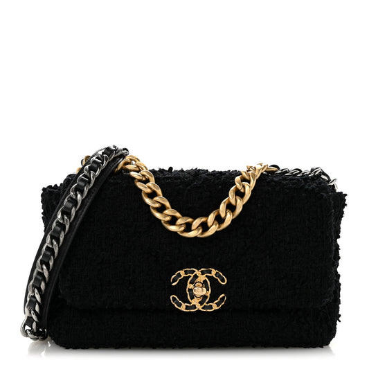 Tweed Quilted Medium Chanel 19 Flap Black